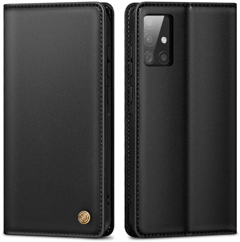 Handyhülle für Samsung Galaxy A51 Hülle, Premium Lederhülle Schutzhülle Tasche für Samsung A51 Hülle Wallet Kartenfach Standfunktion Flip Case für Galaxy A51 Klappbar, Schwarz