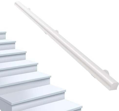Barandilla de escalera de madera maciza blanca de 30 cm a 450 cm - Kit completo | Barandilla para escaleras 30 cm/80 cm/120 cm/240 cm/300 cm balaustre de escalera pasamanos fuertes reposabrazos(150cm)