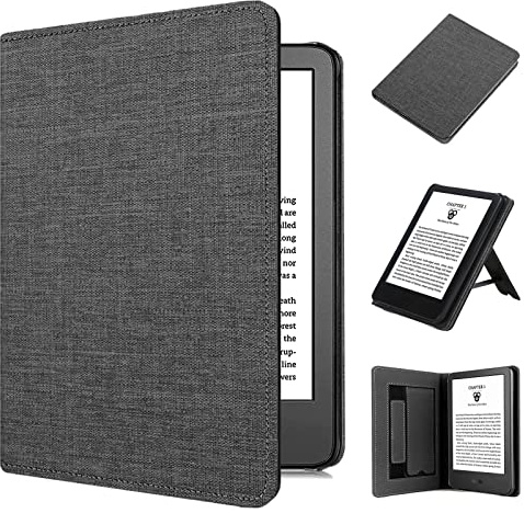 TOKILO 6 Zoll Ebook Hülle 2024, Premium PU Ledertasche mit Auto Wake/Sleep Handschlaufe Faltbarer Stand Kartensteckplatz, inkompatibel mit iPad Samsung 6 eReader, Grau