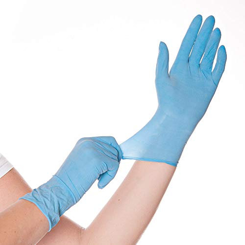FRANZ MENSCH 1000 Stück Hygostar Latexhandschuhe Allfood Skin | gepudert, blau, 10/XL, L: 24cm, Karton, Einmalhandschuhe, Einweghandschuhe, Latexhandschuhe