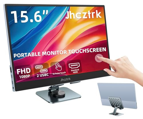 Jhcztrk 15.6 Inch Touchscreen Portable Monitor, Full HD 1080P Ultra-thin Metal Bezel 100% sRGB USB C External Monitor with Dual Speakers for Laptop PC Mobile Mac Xbox PS4/PS5