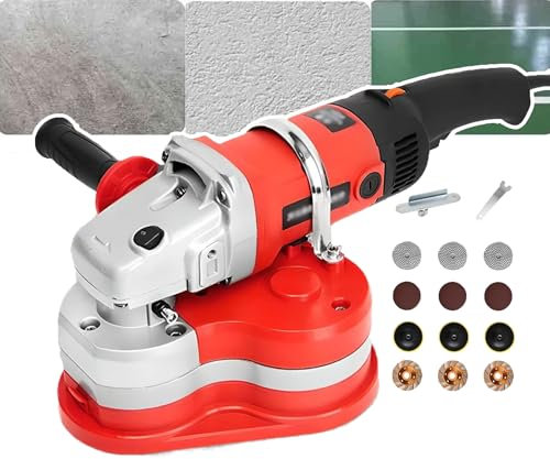 WhAeoy Levigatrice per Cemento da 3000 W, 2800 Giri/min, 6 Livelli di velocità + Impugnatura Ausiliaria, Levigatura Senza Soluzione di continuità A 90°, con 4 Dischi Abrasivi Diversi,A