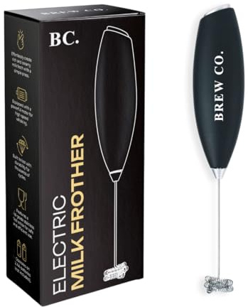 Brew Co. Espumador de leche de mano, batidor eléctrico de acero inoxidable, espumador de café portátil que funciona con pilas para latte, matcha, batidos de proteínas, ergonómico, compacto, fácil de