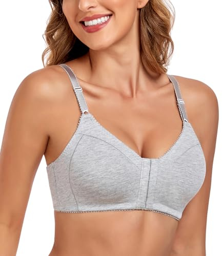 Lemorosy Women's Front Closure Cotton Unpadded Wireless Comfort Everyday Bras(Grey,38D)