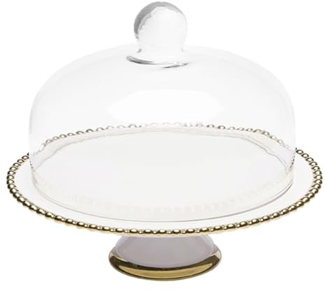 Hoement Ceramic Cake Stand Glass Dome Lid Elegant Dessert Display for Weddings Parties Events Multi-functional Decorative Snack Plate for Cakes and Cheese Platter