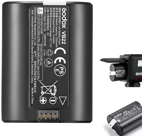 Godox VB22 litiumreservbatteri för V480-serien, mobil, för studio | Pålitlig mobil ström med tydliga anslutningar, säker montering och klara strömdata för platsarbete och studio