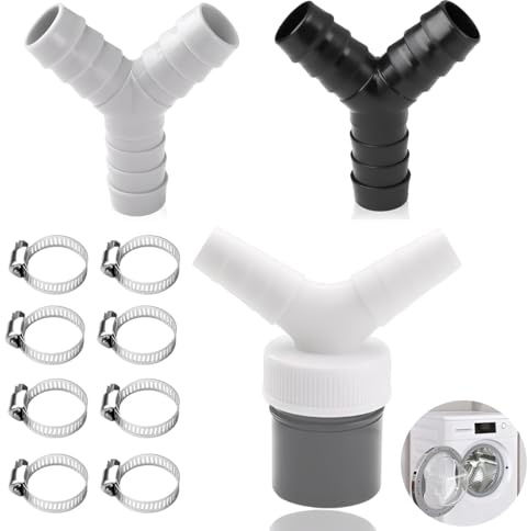 9-Piece Two Way Hose Splitter Set, 20mm Washing Machine Waste Splitter and Hose Y Connector Kit, Includes 3 Way Hose Connectors, 2-in-1 Adapter and 6 Clamps for Dual Plumbing