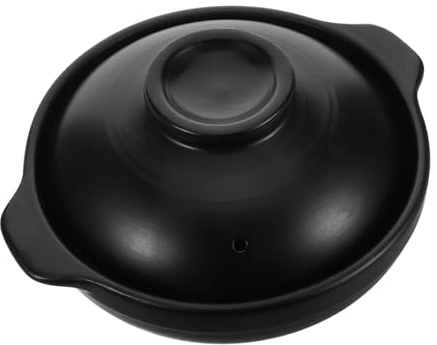 ULTECHNOVO Olla de Barro con Tapa 600 ml Negra de Arcilla | Cazuela redonda para arroz y guisos coreanos, cacerola pequeña para servir en restaurante y hogar