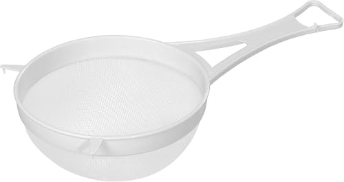 18cm Wide Nylon Mesh Plastic Strainer in White - White Mesh Kitchen Sifter Plastic Mesh Strainers Sieve with Handle Ideal for Draining, Straining, and Washing Dishwasher Safe.