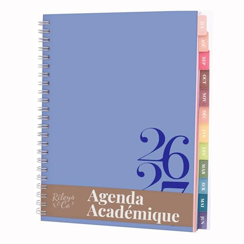 Rileys 2026-2027 Classique Agenda Académique, 20x15cm (Bleu, Français) | Couverture Flexible, Reliure à Double Spirale, Agenda pour l'École et le Travail