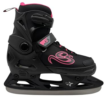 Cox Swain verstellbare Schlittschuhe Crystal, Eislaufschuhe für Kinder, Jugendliche und Erwachsene bis 100KG, vorgeschliffene Edelstahlkufe, Softboot, Black/Blue Gr. XS (29-32)