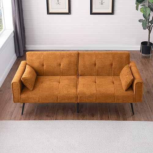 Bladez Schlafsofa mit Cordbezug, 175 x 71 x 71 cm, klappbar, Metallbeine, Kaltschaumpolsterung, geeignet für Wohnzimmer, Studentenwohnheime und kleine Räume (orange)