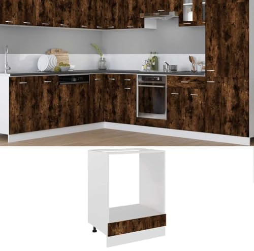SKTQYQO Mobile da Forno Riga in Rovere Fumo 60x46x81.5 cm con Ampio Vano, Legno Ingegnerizzato Resistente e Design Salvaspazio, Piedini Regolabili e Superficie Facile da Pulire,