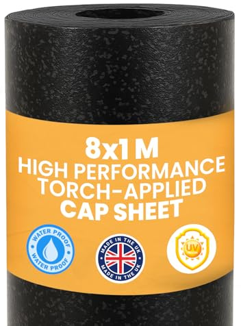 Premium Torch-On Roofing Felt Roll, 8 x 1m – 4kg /m² Weight Waterproof & UV-Resistant Bitumen Membrane, 10-Year Longevity – Made in Britain, UKCA Certified – Roof Felt for Sheds and Flat Roofs