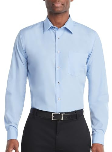 Van Heusen Men's Dress Shirt Regular Fit Poplin Solid, Cameo Blue, 18.5 Neck 32-33 Sleeve