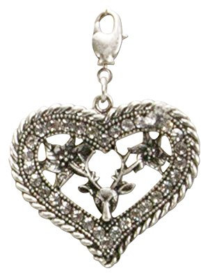 Alpenflüstern Trachten-Anhänger Strass-Herz Hirsch für Charivari oder Trachtenkette (antik-silber-farben) AAH110
