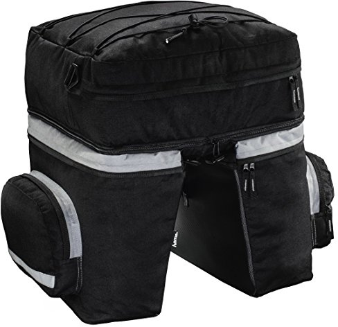 Hama Fahrradtasche für Gepäckträger (3-teiliges Radtaschen Set, Abnehmbarer Rucksack, Gepäckträgertasche mit Zwei Seitentaschen und Regenhaube) schwarz