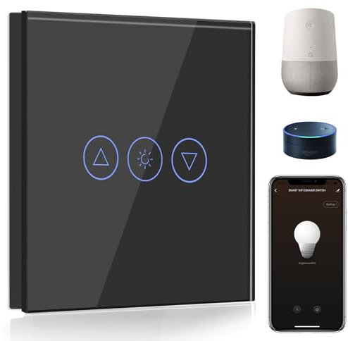 BSEED Smart Dimmer Switch 1 Gang 1 Way,WiFi Dimmer Switch Compatible with Alexa and Google Home,500W Smart Light Switch Black with Smart Life APP Control and Timing Function (Neutral Wire Need)