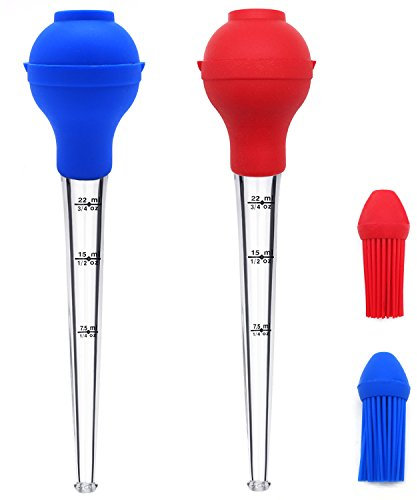kaycrown 2 Pcs Türkei Bratenspritze für Kochen Die Kommerzielle Grade Qualität FDA Silikon Leuchtmittel inkl. Fleisch arinade Injektor Nadel mit Grill Silikonpinsel und Reinigungsbürste für einfach