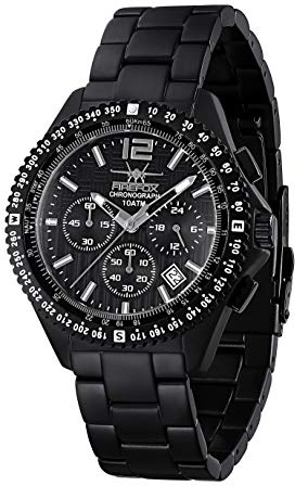FIREFOX Herren- Armbanduhr Racer Chronograph analog Quarz Edelstahl SCHWARZ Zifferblatt Black 10 ATM wasserdicht FFS15-125