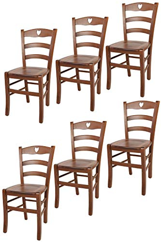t m c s Tommychairs - Set 6 chaises Cuore pour Cuisine, Bar et Salle à Manger, Robuste Structure en Bois de hêtre peindré en Couleur Noyer Clair et Assise en bois66