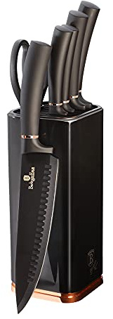 6 piezas. BERLINGER HAUS BH-2422 - Juego de cuchillos de cocina con soporte, color negro y rosa