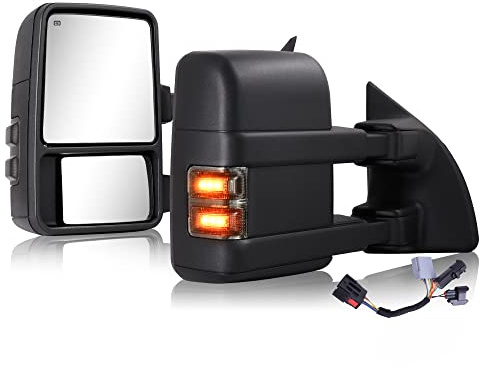 Tow Mirrors Compatible With 1999-2016 Ford F250 F350 F450 F550 Super Duty Truck Power Heated Manual telescoping&folding Pair LED Turn Signal Smoke