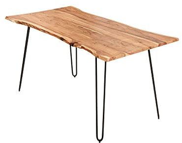 SAM Esszimmertisch 220x100cm Hannah, echte Baumkante, Akazienholz naturfarben, massiver Baumkantentisch mit Hairpin-Gestell Mattschwarz