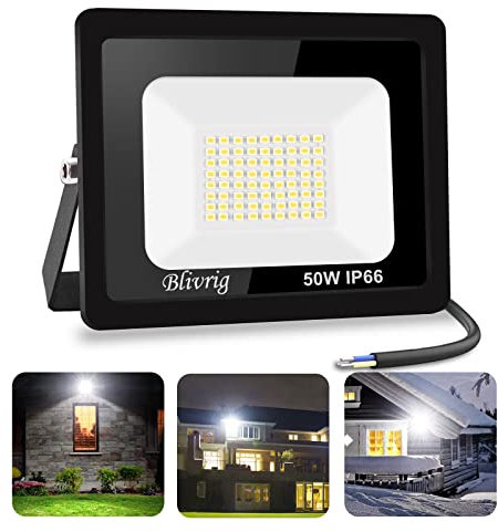 Blivrig Foco LED Exterior 50W Blanco Frío 6500K, 5000LM, Lámpara de Pared y Techo, IP66 Impermeable, Iluminación para Garaje, Patio, Terraza, Jardín