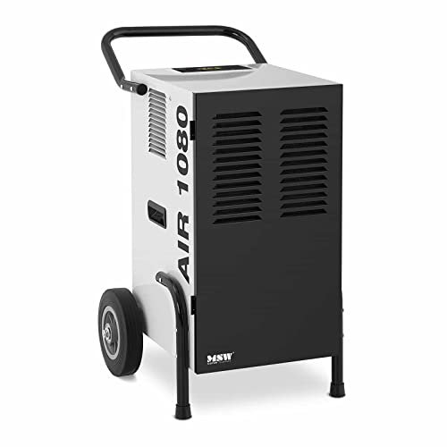 MSW Déshumidificateur Professionnel 50l/24h Surfaces 90 m2 Air Brassé 596 m3/h Réservoir 5,69 l et LED Séchoir de chantier Absorbeur d'humidité Électrique Industriel Cave et Garage