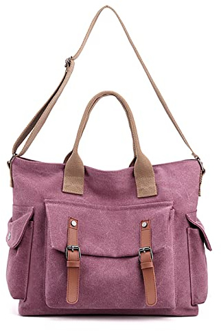 FANDARE Vintage Handtaschen Leinwand Schultertasche Damen Umhängetasche Frauen Arbeitstasche für 10.5 Zoll Tablet Shopper Reisen Crossbody Messenger Bag Violett