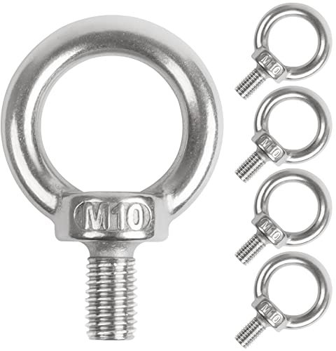 Leryati Ringschraube M10, 5 Stücke 304 Edelstahl Augenschraube Ring-Augenbolzen Runde Ringbolzen, Außengewinde-Ringschraube for Befestigen Sie hängende Ornamente, Blumentöpfe, Schaukelständer usw.