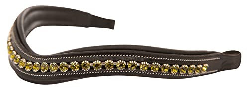 Exion Designer-Stirnband mit Kristallen in Hellgrün| Stirnbänder für Pferde | Reitstirnband | (Havannabraun, Klein (Ponygröße))