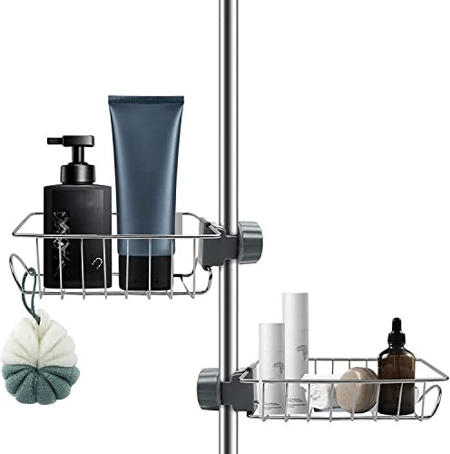 Duschregal ohne Bohren Edelstahl für Duschstange, 2 Stück Seifenhalter Dusche Badezimmerregal Duschgelhalter Duschablage für Shampoo Halterung, Lagerregal für Badezimmer Küche Duschkörbe Organizer