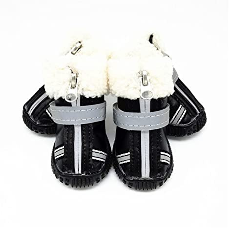 YUEMOL Hundeschuhe Winter Schneeschuhe for Hunde weiche Fleece gefütterte warme kleine Hundeschuhe 4 teile/set reflektierende wasserdichte Lederschuhe for Hunde rutschfest (Color : A, Size : M)