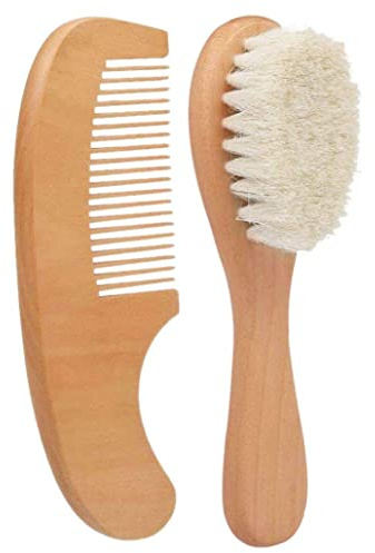 Brosse bébé peigne brosses en bois naturel et peignes peignes brosses en laine naturelle cadeau de brosse à cheveux neuf-né pour bébé pour les berceaux nouveau-nés et nourrissons 2pcs