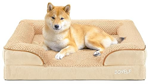 JOYELF Lit orthopédique pour Chien de Taille Moyenne, canapé-lit en Mousse, traversin imperméable avec Housse Amovible et Lavable et Fond antidérapant -Kaki