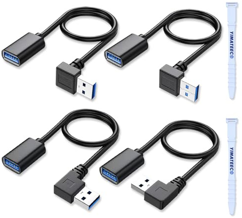 YIMATEECO Rechtwinkliges USB 3.0 Verlängerungskabel, 90 Grad USB A Verlängerung Stecker auf Buchse, für Maus Tastatur Kopfhörer USB Hub Drucker Scanner PS4/5 Externe Festplatte usw. (30 cm, 4 Stück)