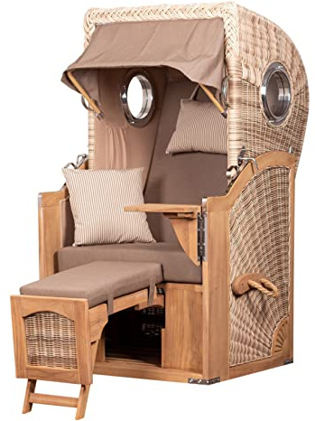 bene living Strandkorb-Set Ammersee 1-Sitzer Teak - PE Shell - Modell 534 - Liftersystem
