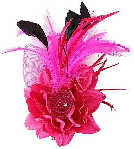 Blume Fascinator Feder Brosche Corsage,Vintage Feder Brosche Blume Haarspange Blume Mesh Bänder Brosche Pin Blumenfeder-Haarnadel Ansteckblume Brosche für Hochzeit Cocktai Party für Frauen und Mädchen