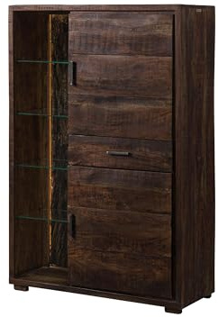 MASSIVMOEBEL24.DE|Bark Highboard aus Massivholz #206 | aus Akazienholz - Dunkelbraun, lackiert | 100x40x150 cm | 9 Fächer & 1 Schublade | Aufbewahrungsschrank Wandschrank