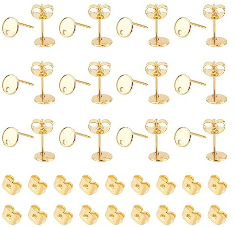 UNICRAFTALE 40 Stück 201 Edelstahl Ohrstecker Mit Ohrring Verschlüssen Echte 24K Vergoldung Hypoallergener Ohrstecker 316 chirurgische Stifte Flache Runde Ohrstecker Für Die DIY Schmuckherstellung