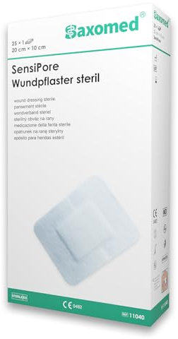 Saxomed SensiPore Pansement stérile 20x10-25 pièces - Compresse non adhérente 15x5 cm - Pansement stérile sensible - Soins des plaies aiguës et pansement postopératoire