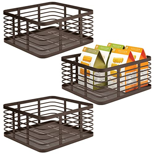 mDesign panier en métal – panier de rangement pratique pour la cuisine et le reste de la maison – corbeille de rangement universelle et compacte en fil métallique – lot de 3 – couleur bronze