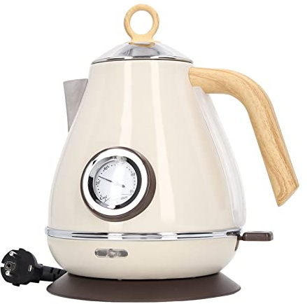 WOOXGEHM Bouilloire Électrique 1,7 L, Ébullition Rapide, Bouilloire Électrique À Affichage de la Température, Grain de Bois Rétro, Théière Électrique avec Protection Contre L'Ébullition À Sec(Blanc)