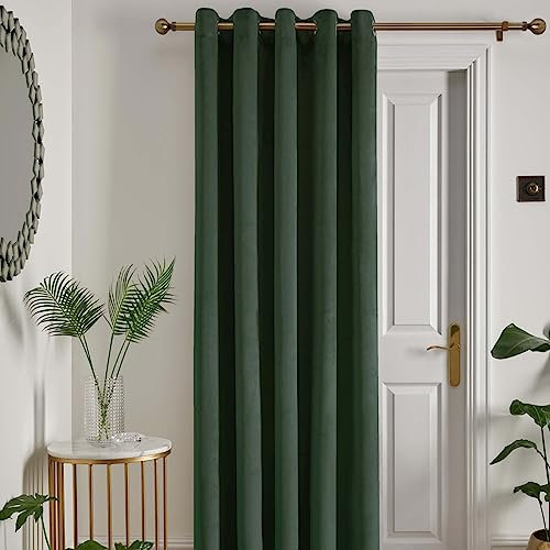 Laurence Llewelyn-Bowen Montrose Bottle Green Velvet Eyelet Curtain – W66 x L84 (168x214cm) – 1 Panel – Thermal & Soundproof – Soft Luxury Drapes for Door/Bedroom