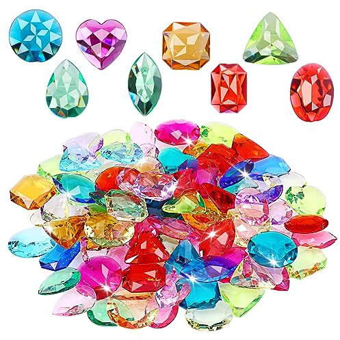 64 Stück Bunte Acryl Edelsteine Gefälschte Diamanten Piratenschatz | Kristall Schmuckvase Glückssteine Piratenschätze für Party Tischdekoration Piratenparty Aquarium Piraten Halloween