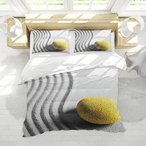 HOBBOY Rustikale Bettwäsche-Bettbezug-Sets Grauer Strand Gelbes Steinmuster Bettbezug mit Reißverschluss 2 Kissenbezüge Keine Laken 200x220 cm