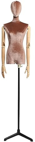 DUBMAG Schaufensterpuppenkörper aus Samt mit Metallständer, abnehmbare Schneiderpuppe for Bekleidungseinzelhandel, Messen, Online-Boutiquen, Schmuckdisplay, höhenverstellbar (Color : Brown)