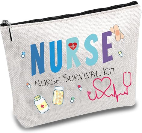 CREATCABIN Nurse Survival Kit Bag Cosmetic Multi-Purpose Makeup Bag Canvas Pen Case Toiletry Funny Travel Bag With Zipper School Supplies Gifts For Nursing Student Practitioner Gift 10 x 7 Inch
